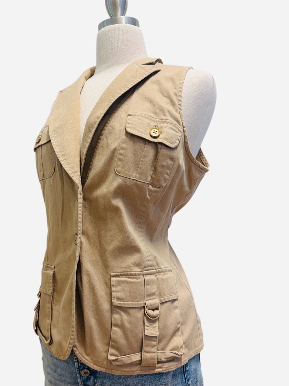 JACLYN SMITH- Vintage Women’s Sleeveless Utility Vest Jacket - Khaki